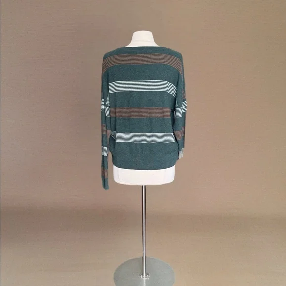 💐Thread & Supply Green Brown Striped Merino Wool Sweater XL Fall Crewneck 🍂🍃 - Picture 2 of 5
